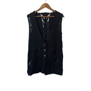 Women's Wool Prada Open Knit Crochet Vest Size 42 ( US 4/6) Granny Core Black